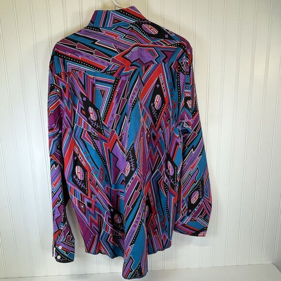 Vtg Wrangler X Lg Tails Shirt 16.5 35Purple Aztec Rodeo Cowboy Western‎ Checotah - Picture 3 of 12